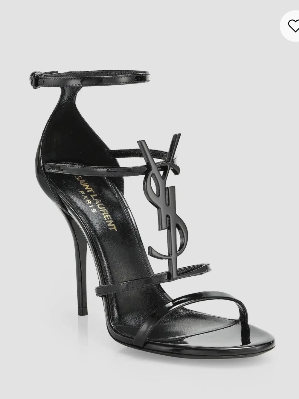 Saint Laurent Black Patent Leather Strappy Heels with YSL Logo size 36